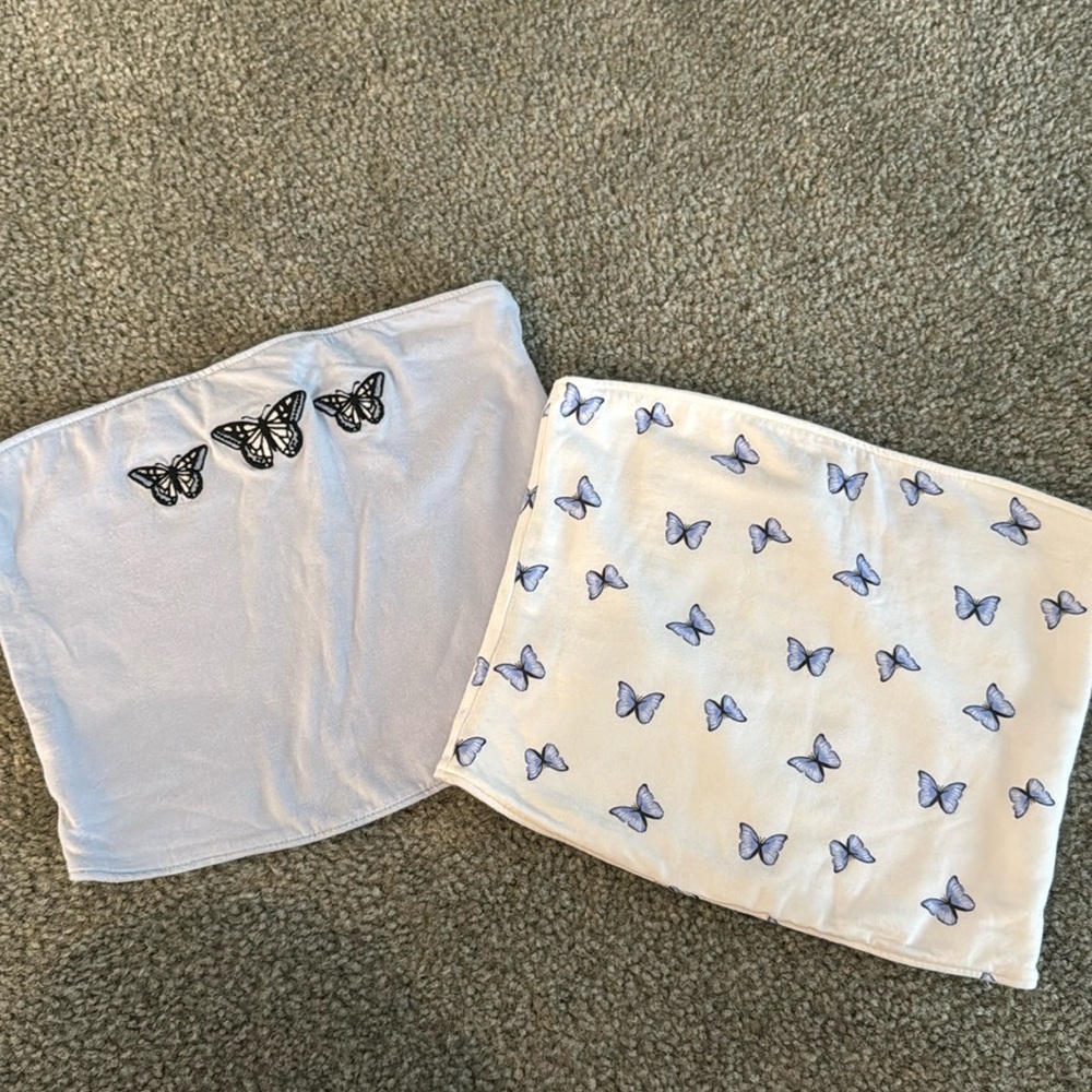 bundle of 2 Hollister butterfly tube top white and blue
